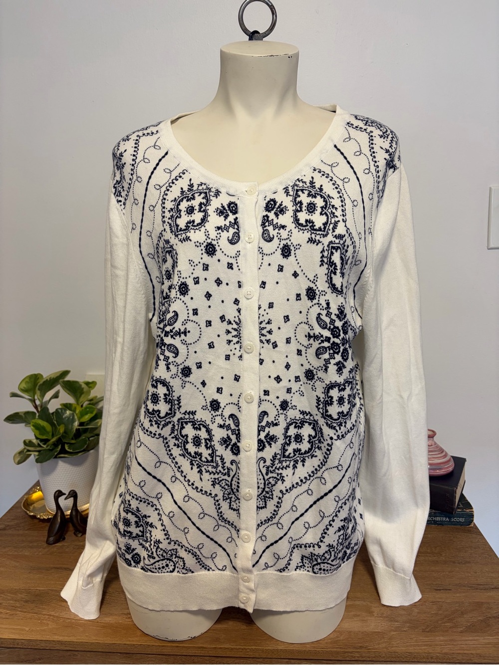 Tommy Hilfiger XL Pima Cotton Paisley Bandana Cardigan